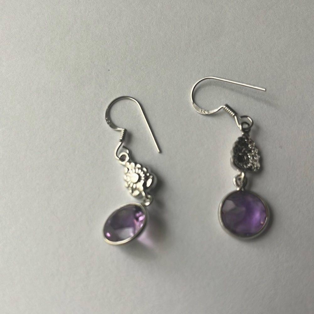 Amethyst, Sterling Silver Dangling Earrings